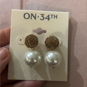 On 34th Gold Tone Pave Crystal and Faux Pearl Statement Drop Earrings